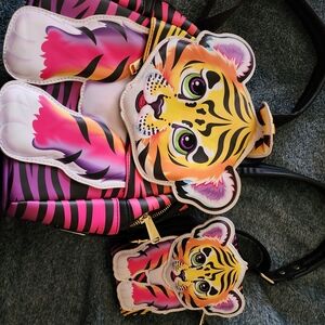Loungefly Neon Tiger Face Crossbody Bag with Coin Purse - Pink/Yellow/Black